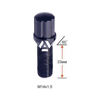 Болт колесный шлицевой A174130SD BA Cr M14х1,5х33мм Конус Черный Хром (BMW, Volvo, Fiat, Citroen, Saab, Peugeot) для узких отверстий в диске Ключ-Адаптер AK192106SD (Удлиненный) A174130SD BA фото