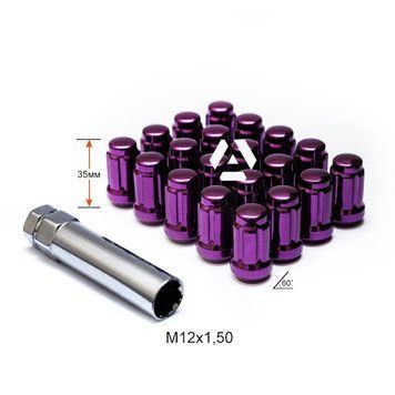 Гайка шлицевая A211445SD PP-20 M12х1,5х35мм Конус Фиолетовый хром 20гаек+1 спец.ключ в комплекте A211445SD PP-20 фото
