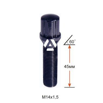 Болт колесный шлицевой A174177SD BA Cr M14х1,5х45мм Конус Черный Хром (BMW, Volvo, Fiat, Citroen, Saab, Peugeot) для узких отверстий в диске Ключ-Адаптер AK192106SD (Удлиненный) A174177SD BA фото