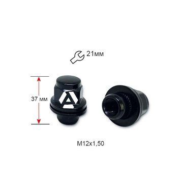 Гайка колісна A723845 BК M12х1,5х37 мм Пресшайба (Peugeot, Toyota, Lexus, Mitsubishi) Закрита Чорна матова Ключ 21 A723845 BК фото