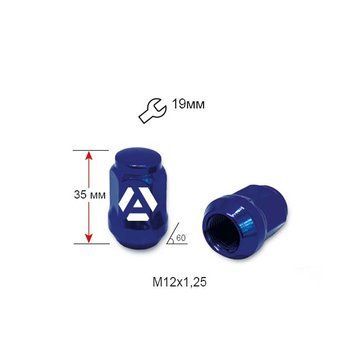 Гайка колісна A801444 BU M12х1,25х35 мм Конус (Matiz, Nissan, Niva, Subaru, Suzuki) Закрита Синій Хром Ключ19 A801444 BU фото