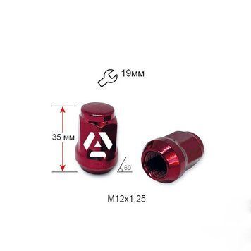 Гайка колісна A801444 RD M12х1,25х35мм Конус (Matiz, Nissan, Niva, Subaru, Suzuki) Закрита Червоний Хром Ключ19 A801444 RD фото