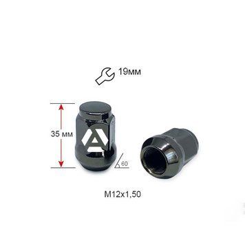 Гайка колісна A801445 GB M12х1,5х35мм Конус (Mazda, Kia, Hyundai, Daihatsu) Закрита Темно-сірий Хром Ключ 19 A801445 GB фото