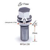 ALFARRO | Болт колесный A175110 PCD M12X1,50X28 Хром Конус со смещением +-1мм ключ 17мм (BMW, Daewoo, Opel, Renault) A175110 PCD фото