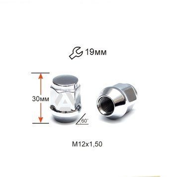 Гайка колісна A401345 М12х1,5х30мм Конус (Mazda, Kia, Hyundai, Daihatsu) Закрита Хром Ключ 19 A401345 фото