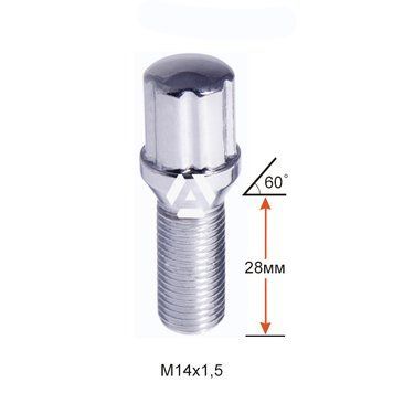 Болт колесный шлицевой A174110SD Cr M14х1,5х28мм Конус Хром (Alfa Romeo, BMW, Fiat, Citroen, Saab, Peugeot, Renault, Volvo) для узких отверстий в диске Ключ-Адаптер AK192106SD A174110SD фото